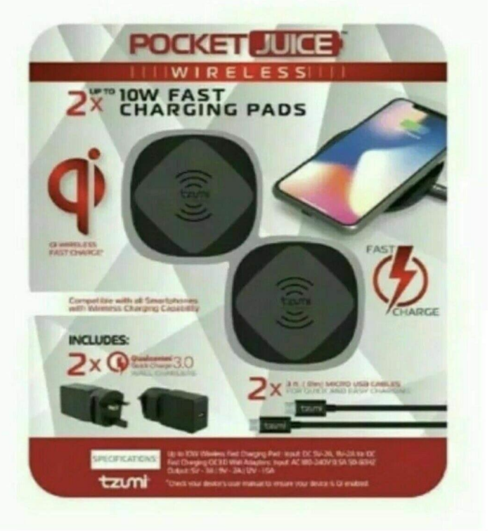 Pocket Juice Wireless Instant Fast Charging Desk Pads 10 Watts Twin 2 Pack