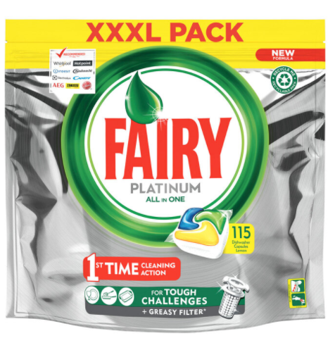 Fairy Platinum All in One Lemon Dishwasher Capsules, 115 Pack