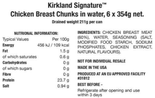 Kirkland Signature Premium Chunk Chicken Breast 6 x 354gm