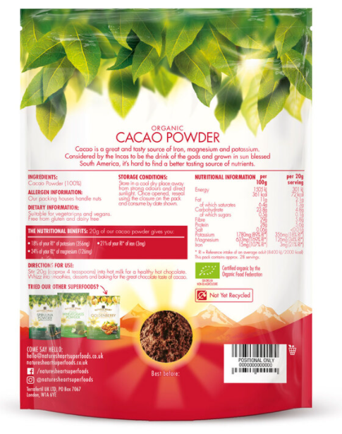 Nature's Heart Superfood Organic Cacao Powder, 567g