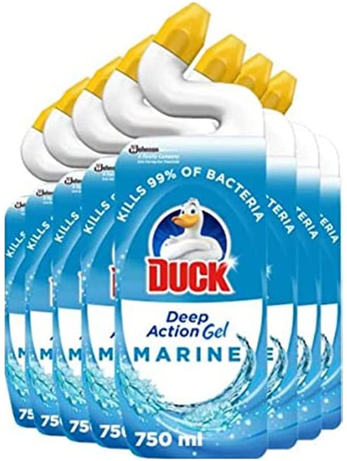 Duck Toilet Bowl Cleaner Liquid, Deep Action Gel, Marine, 750 ml, Pack of 8