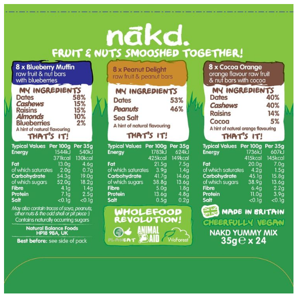 Nakd. Yummy Mix. 24 x 35g bar pack.