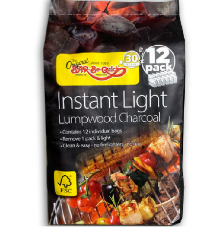 Bar-Be-Quick Instant Light Charcoal, 12 Packs