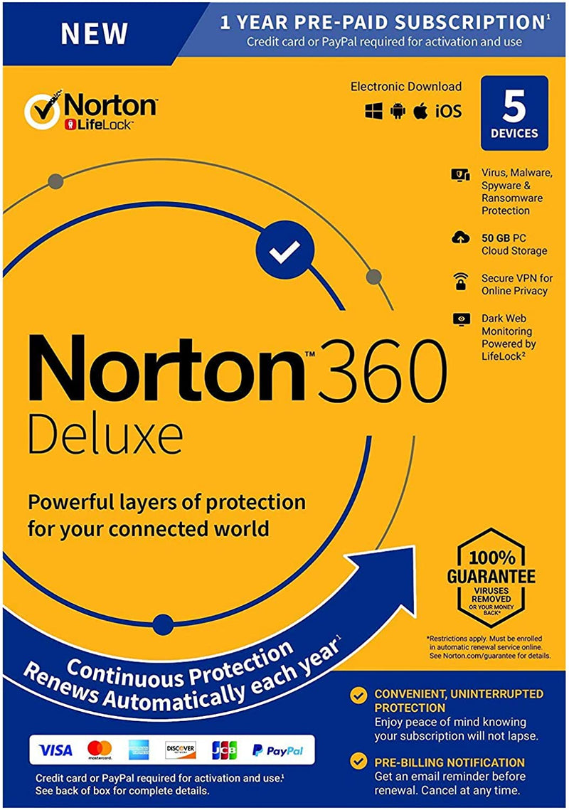 Norton 360 Deluxe Security System - 5 Devices & 50GB Storage