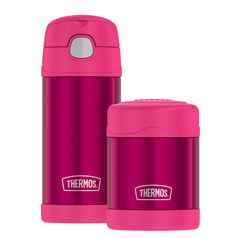 Thermos FUNtainer Food Flask and Water Bottle in Pink,  2 PC (Pink, 2 PC Set)