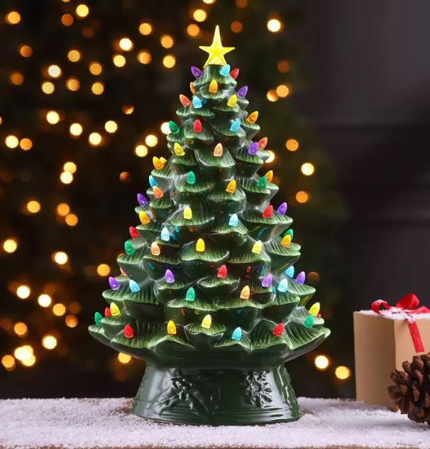 Nostalgic 17'' Ceramic Christmas Tree Table Top Ornament With Lights & Music