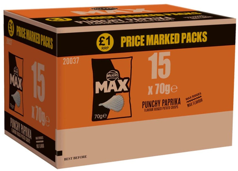 Walkers Max Punchy Paprika Crisps 15x65G