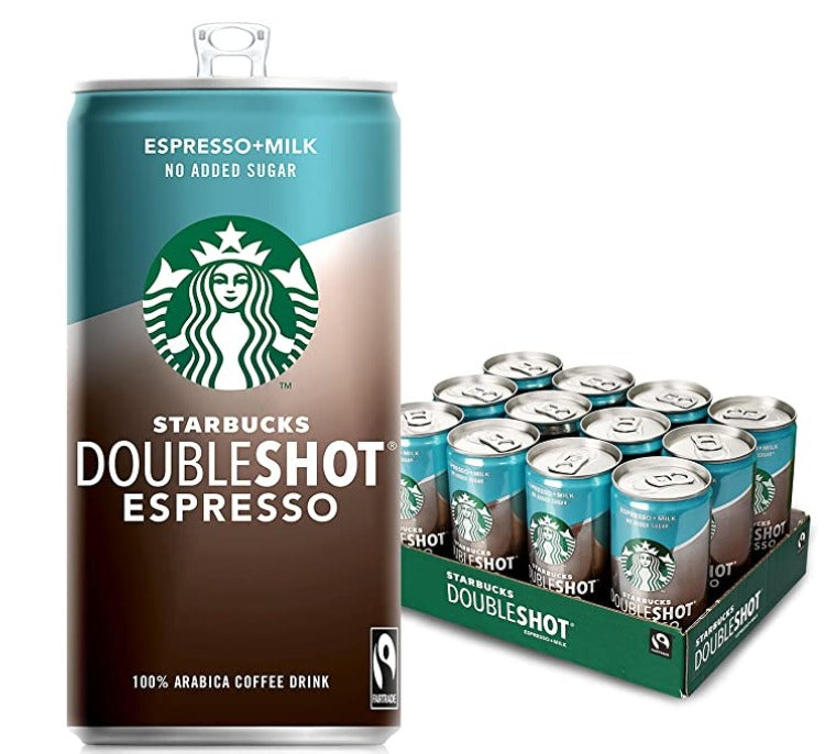 Starbucks DoubleShot Espresso No Added Sugar Iced Coffee Drink 200ML (Pack of 12)