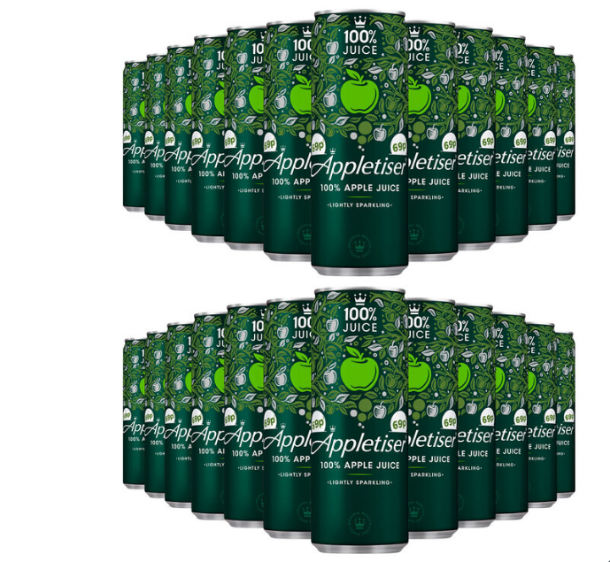 Appletiser 100% Sparkling Apple Juice Cans, 24 x 250ml Pack