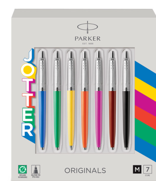 Parker Jotter Originals 7 Pack of Medium Tip Ballpoint Pens with Black Ink