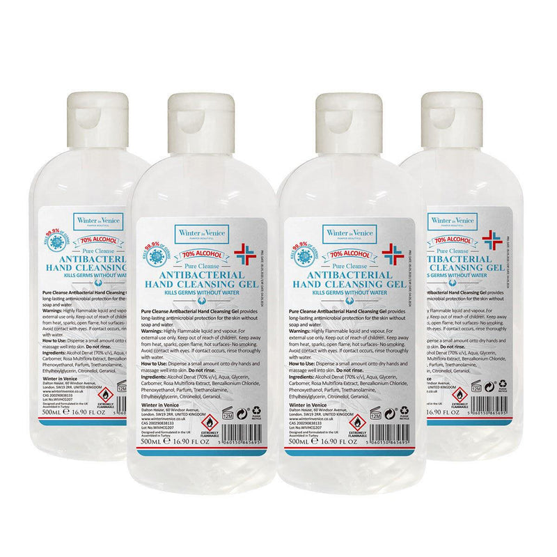 Winter in Venice Antibacterial Hand Cleansing Gel, 4 x 500ml (70% Alcohol)