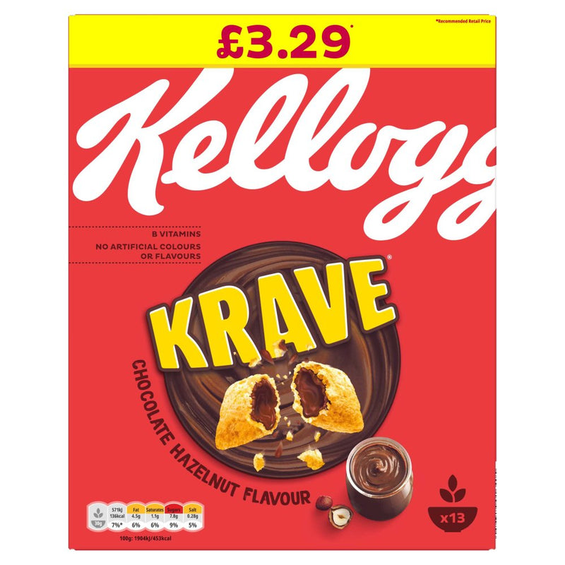 Kellogg's Krave Chocolate Hazelnut Flavour Cereal, 410g (Pack of 6)