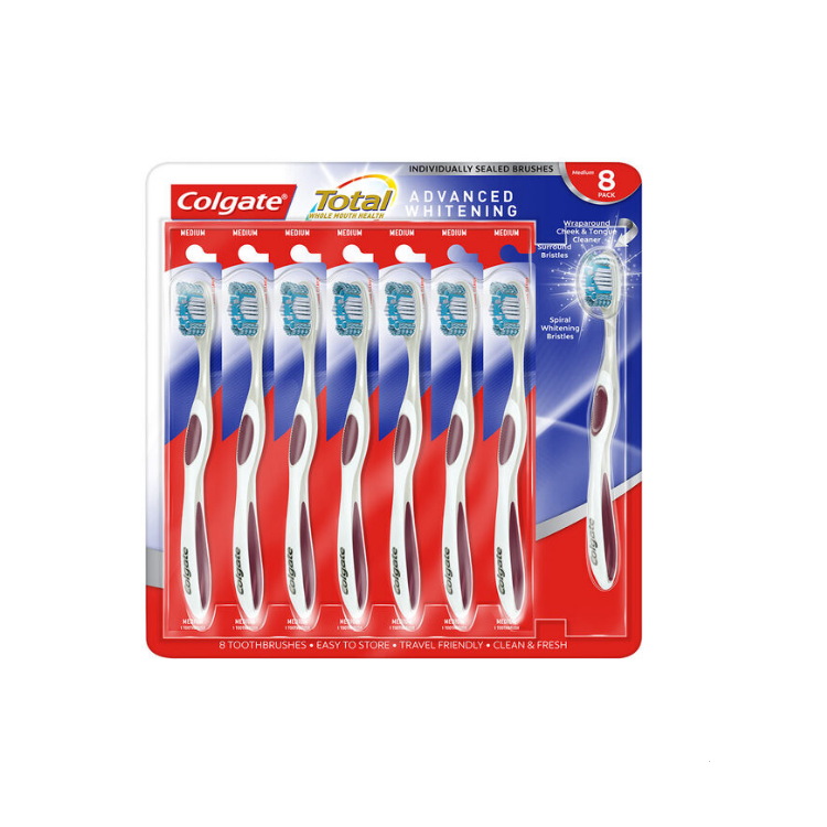 Colgate Total Advanced Whitening Toothbrush Medium, 8 Pack