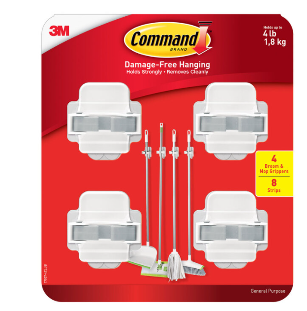 Command Broom & Mop Grippers, Pack of 4