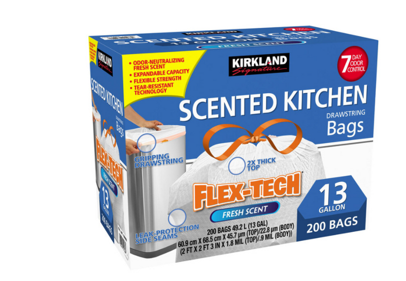 Kirkland Signature 13 Gallon Flex-Tech Scented Bin Bags, Pack of 200