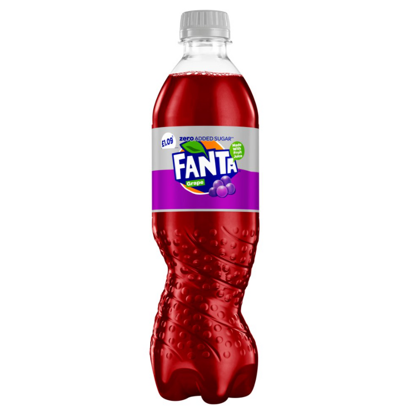 Fanta Grape Zero Sugar Sparkling Low Calorie Fruit Juice 12 x 500ml Bottles