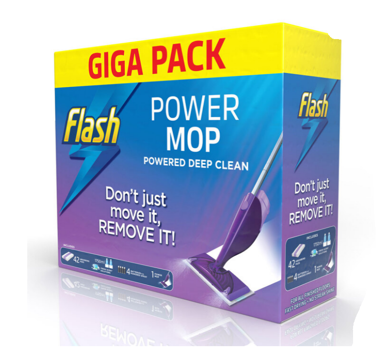 Flash Powermop Starter Kit - 1 Power Mop + 1.75L Solution + 42 Pads+ 4 Batteries