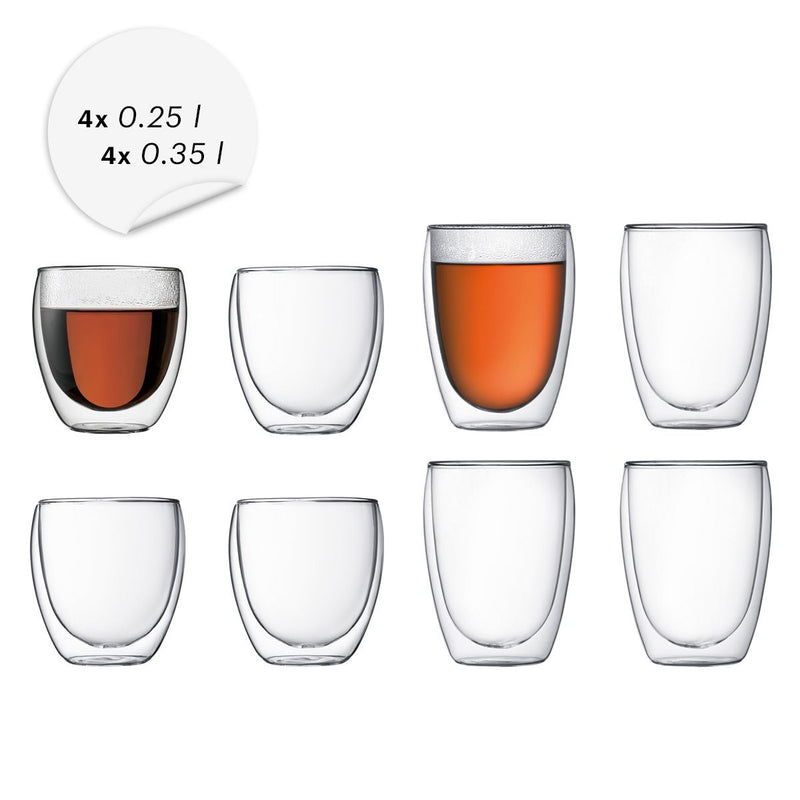 Bodum Pavina Double Wall Glasses Set of 8 - 4 x 0.25 l and 4 x 0.35 l