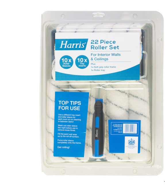 Harris Interior 22 Piece Paint Roller Set with 10 x Roller Sleeves & 10 x Tray