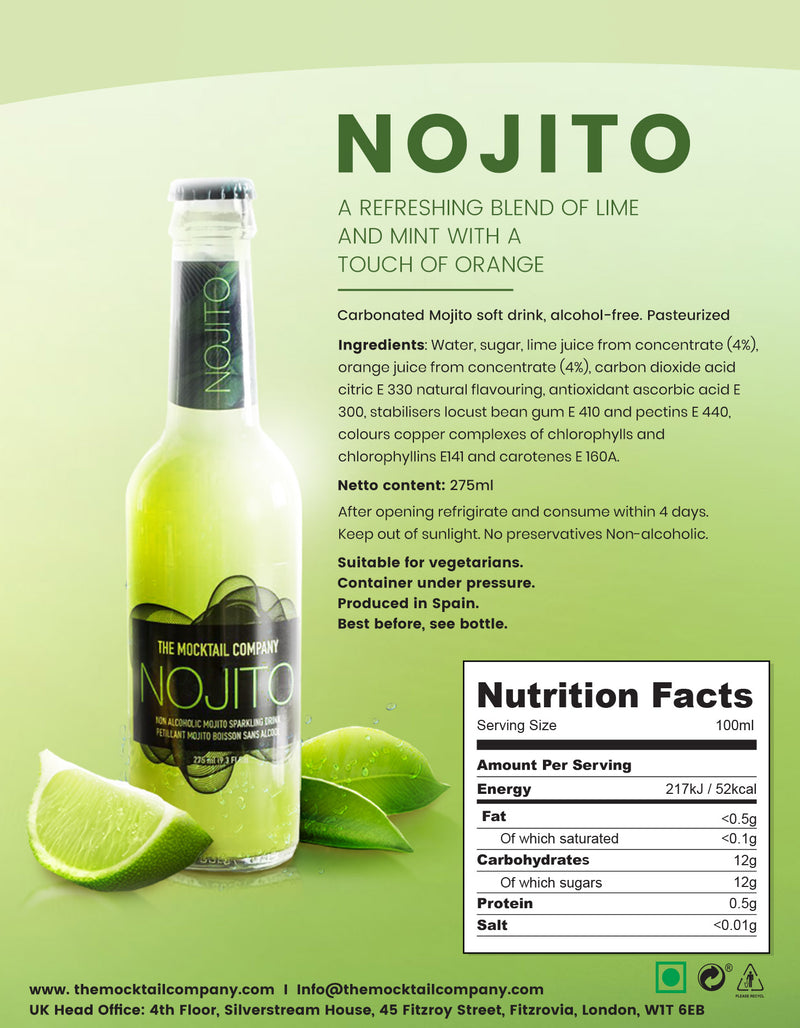 The Mocktail Company NOJITO 12 X 275ml Bottles | Non-Alcoholic