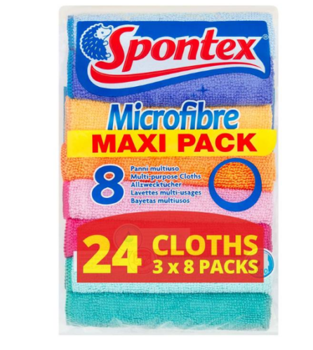 Spontex Microfibre Multi Purpose Fibre Cleaning 24 Cloth (3 X 8 PACK)
