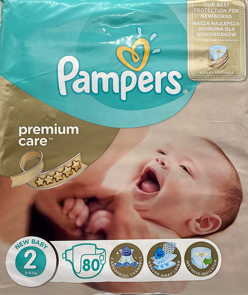 Pampers Size 2 Premium Care Nappies 80 Count Pack - (3kg - 6kg)