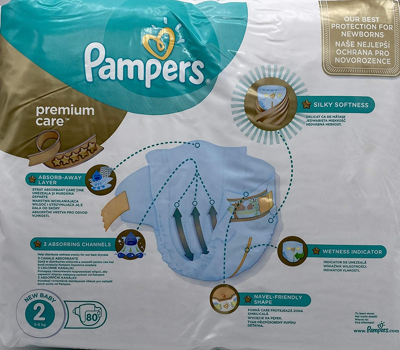 Pampers Size 2 Premium Care Nappies 80 Count Pack - (3kg - 6kg)