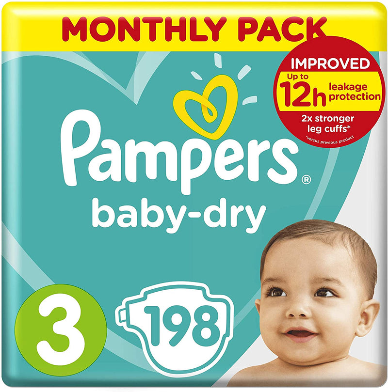 Pampers Size 3 Baby Dry Nappies 198 count monthly pack - (6kg - 10kg)