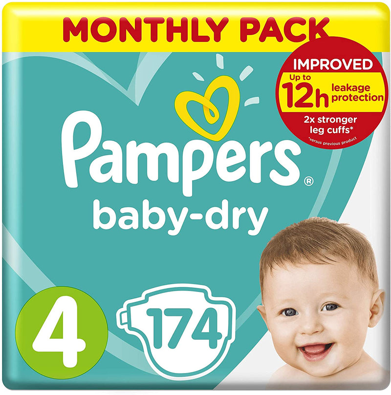 Pampers Size 4 Baby Dry Nappies 174 count monthly pack - (9kg - 14kg)