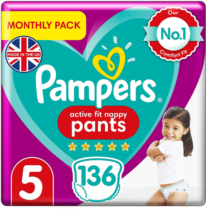 Pampers Size 5 Active Fit Nappy Pants 136 count monthly pack - (12kg - 17kg)