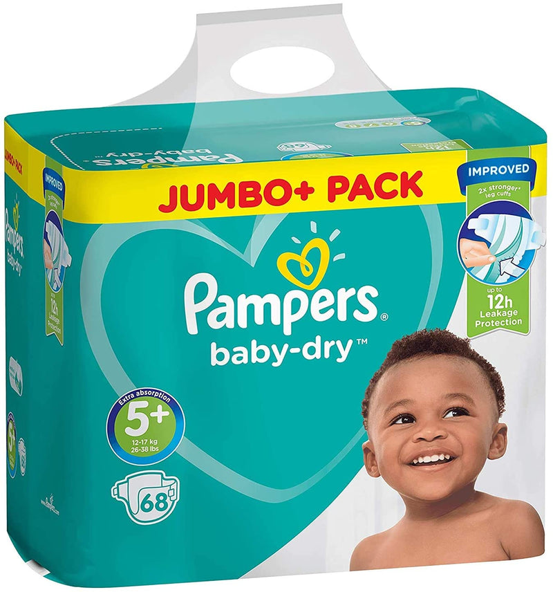 Pampers Size 5+ Baby Dry Nappies 68 Count Pack - (12kg - 17kg)