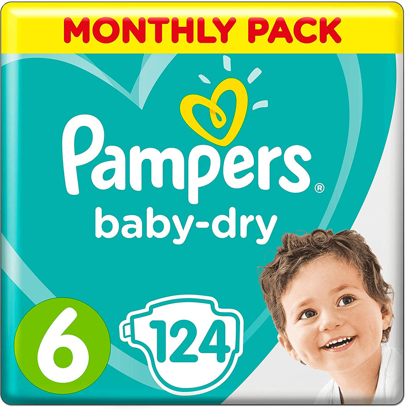 Pampers Size 6 Baby Dry Nappies 124 count monthly pack - (13kg - 18kg)