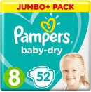 Pampers Size 8 Baby Dry Nappies 52 Count Jumbo Pack - (17kg+)