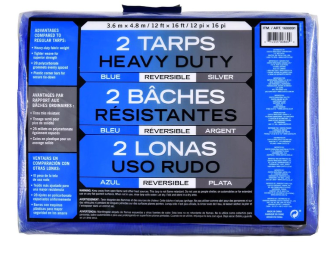 Heavy Duty Reversible Blue and Silver Tarp, 2 Pack
